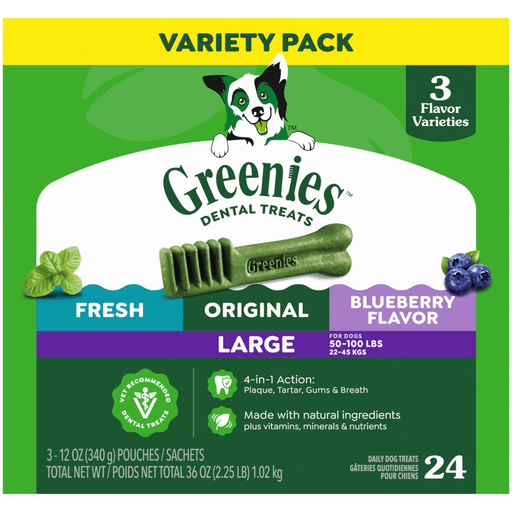 Greenies Original, Spearmint & Blueberry Dental Chews Dog Treat Large — manufacturer recipe-family image; package size may differ