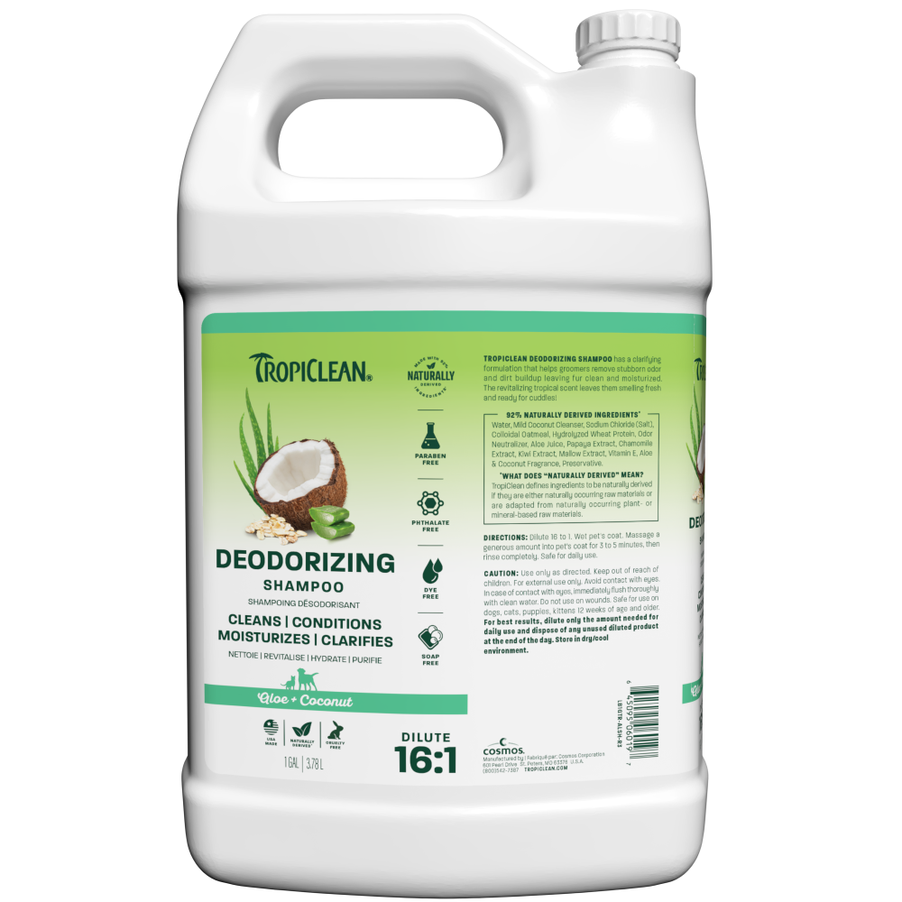 TropiClean Aloe & Coconut Deodorizing Shampoo for Pets, 1 gal — 1 gal retail package