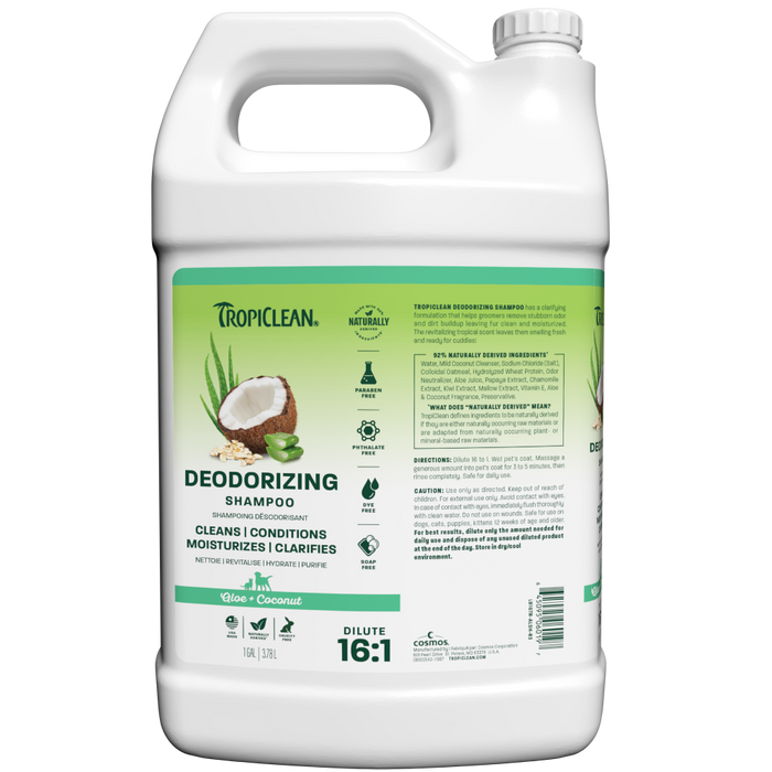 TropiClean Aloe & Coconut Deodorizing Shampoo for Pets, 1 gal — 1 gal retail package