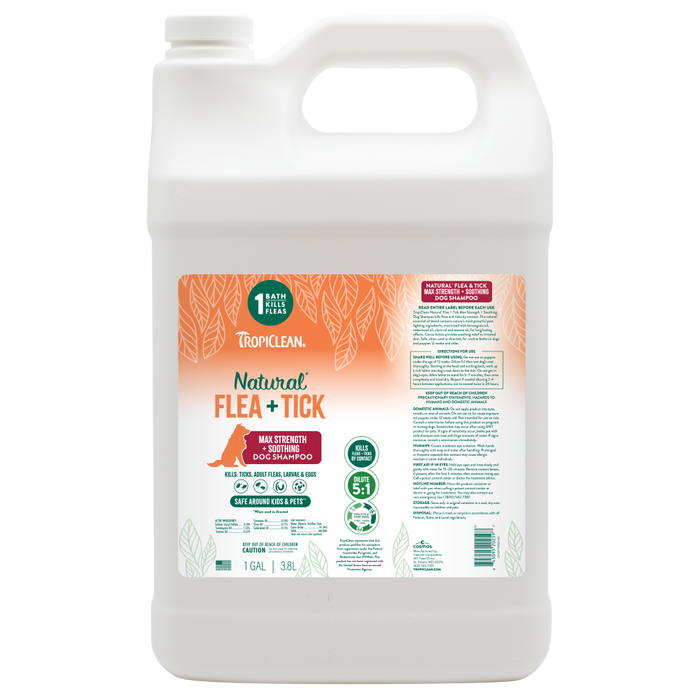 TropiClean Natural* Flea + Tick Maximum Strength + Soothing Shampoo for Dogs, 1 gal — 1 gal retail package