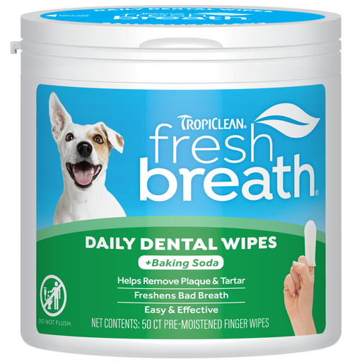 TropiClean Fresh Breath Finger Dental Wipes for Pets — 50 ct retail package