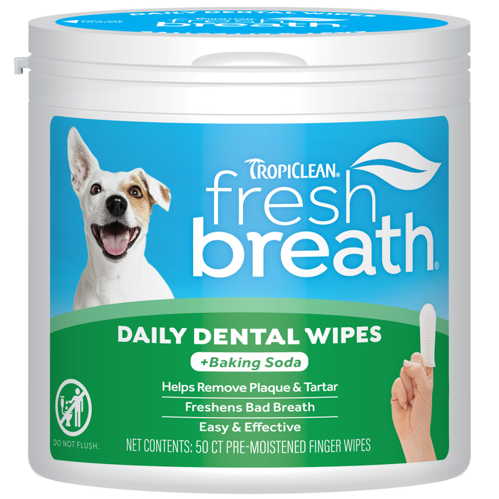 TropiClean Fresh Breath Finger Dental Wipes for Pets — 50 ct retail package