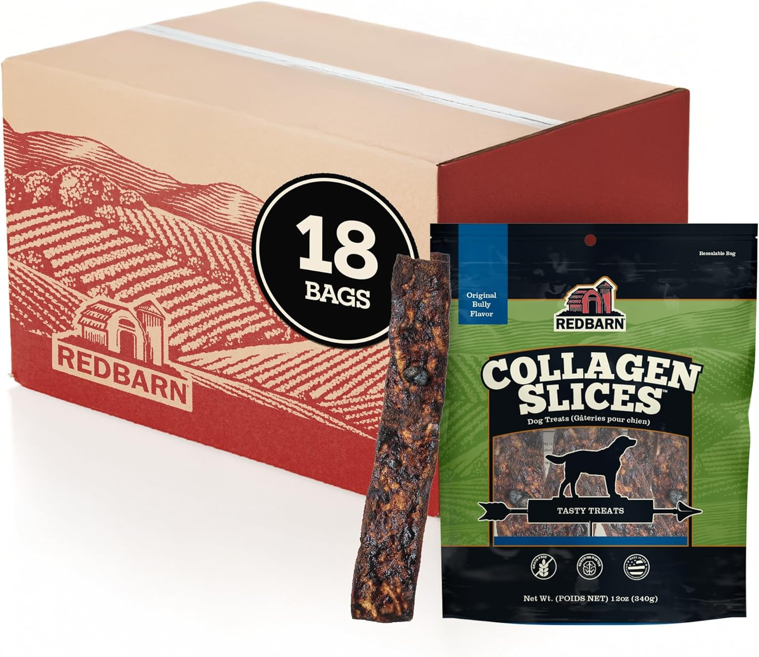 Redbarn Collagen Slices™ Original Bully Flavor — Case of 18 — Bags / 12 oz