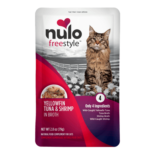 Nulo FreeStyle Meaty Pouches Yellowfin Tuna & Shrimp for Cats - 2.8 oz can - front package