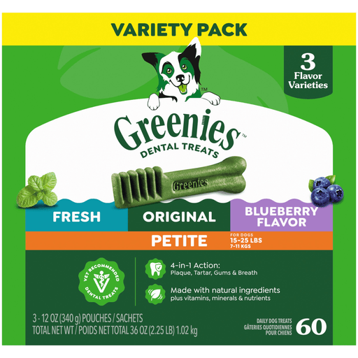 Greenies Original, Spearmint & Blueberry Dental Chews Dog Treat Petite — manufacturer recipe-family image; package size may differ