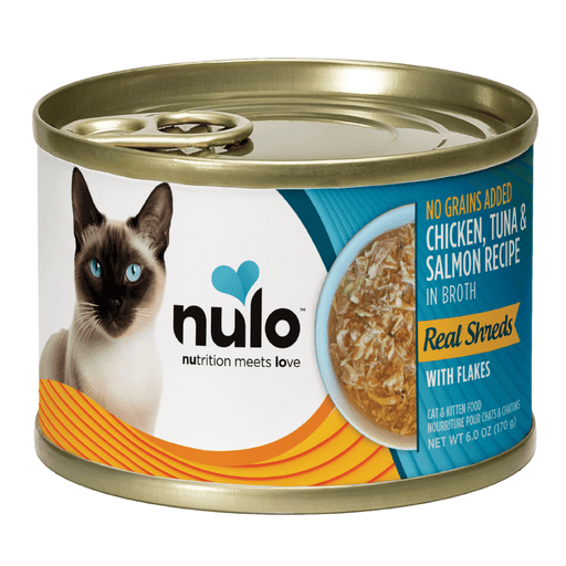 Nulo Real Shreds with Flakes Chicken, Tuna & Salmon Recipe for Cats - 6 oz can - front package