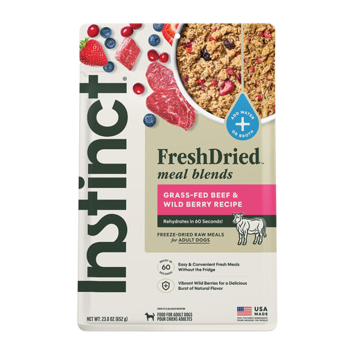 Instinct FreshDried Meal Blends Beef & Wild Berries Blend dog 23 oz. product benefits and recipe information