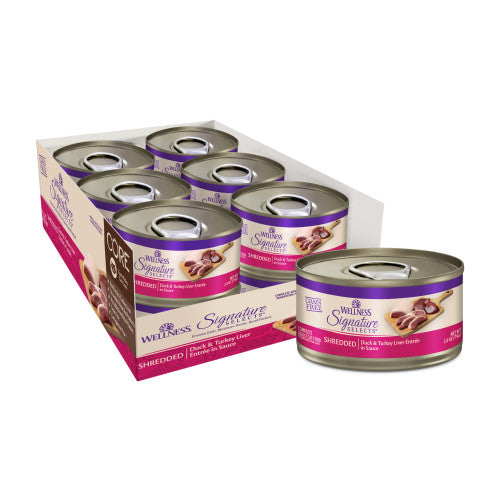 Wellness CORE SIGNATURE SELECTS Shredded Duck & Turkey Liver Entrée in Sauce — 2.8-oz, case of 12; Case of 12 × 2.8-oz containers