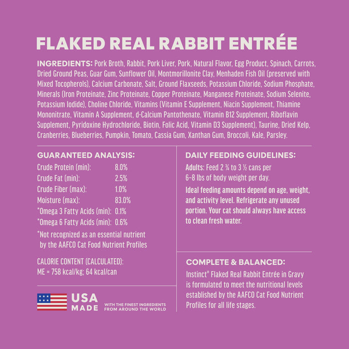 Instinct Flaked Rabbit Entrée cat  product benefits and recipe information