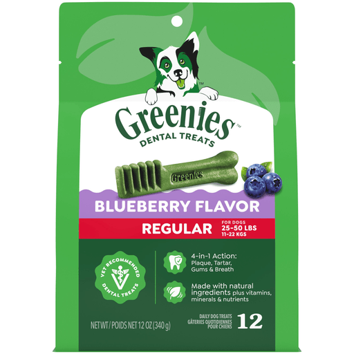 Greenies Blueberry Dental Dog Treat Pack Regular — manufacturer recipe-family image; package size may differ