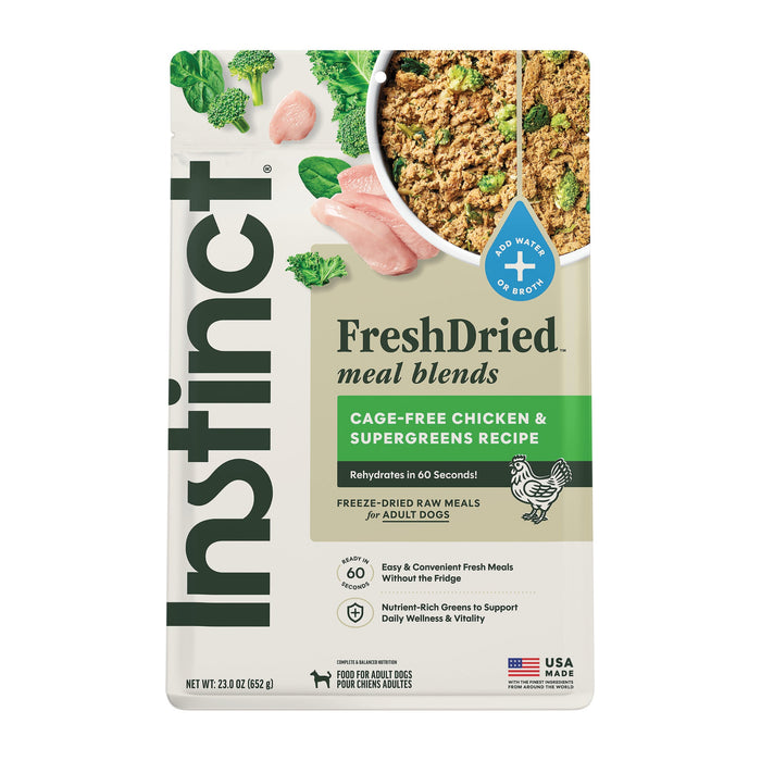 Instinct FreshDried Meal Blends Chicken & SuperGreens Blend dog 23 oz. product benefits and recipe information