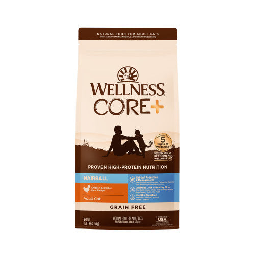 Wellness CORE+  Hairball Chicken & Chicken Meal Grain Free — 4.75-lb bag; 4.75-lb bag (one bag)