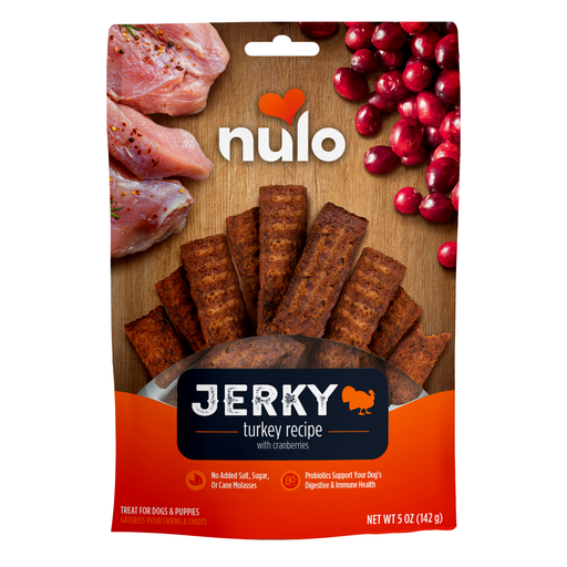 Nulo Jerky Treats Turkey Recipe with Cranberries for Dogs - 5 oz bag - front package