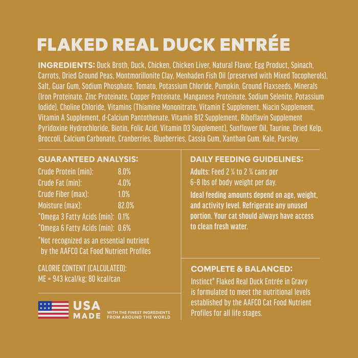 Instinct Flaked Duck Entrée cat  product benefits and recipe information