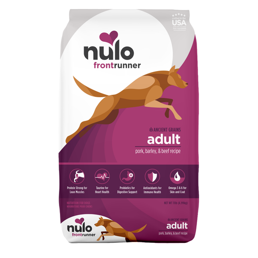Nulo Frontrunner Ancient Grains Pork, Barley & Beef Recipe for Dogs - 11 lb bag - front package