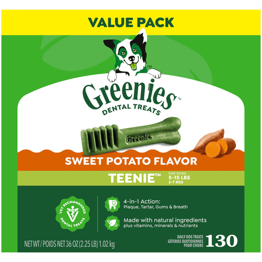 Greenies Sweet Potato Dental Bone Dog Treat Teenie — manufacturer recipe-family image; package size may differ