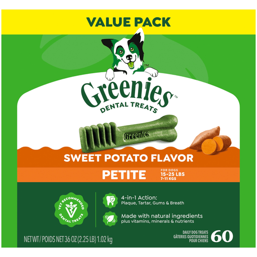 Greenies Sweet Potato Dental Bone Dog Treat Petite — manufacturer recipe-family image; package size may differ