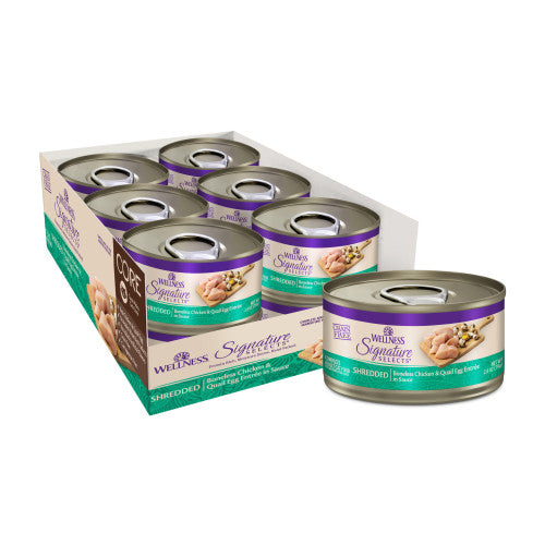 Wellness CORE SIGNATURE SELECTS Shredded Boneless Chicken & Quail Egg Entrée in Sauce — 2.8-oz, case of 12; Case of 12 × 2.8-oz containers