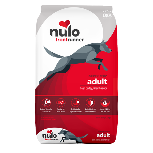Nulo Frontrunner Ancient Grains Beef, Barley & Lamb Recipe for Dogs 23 lb - front package