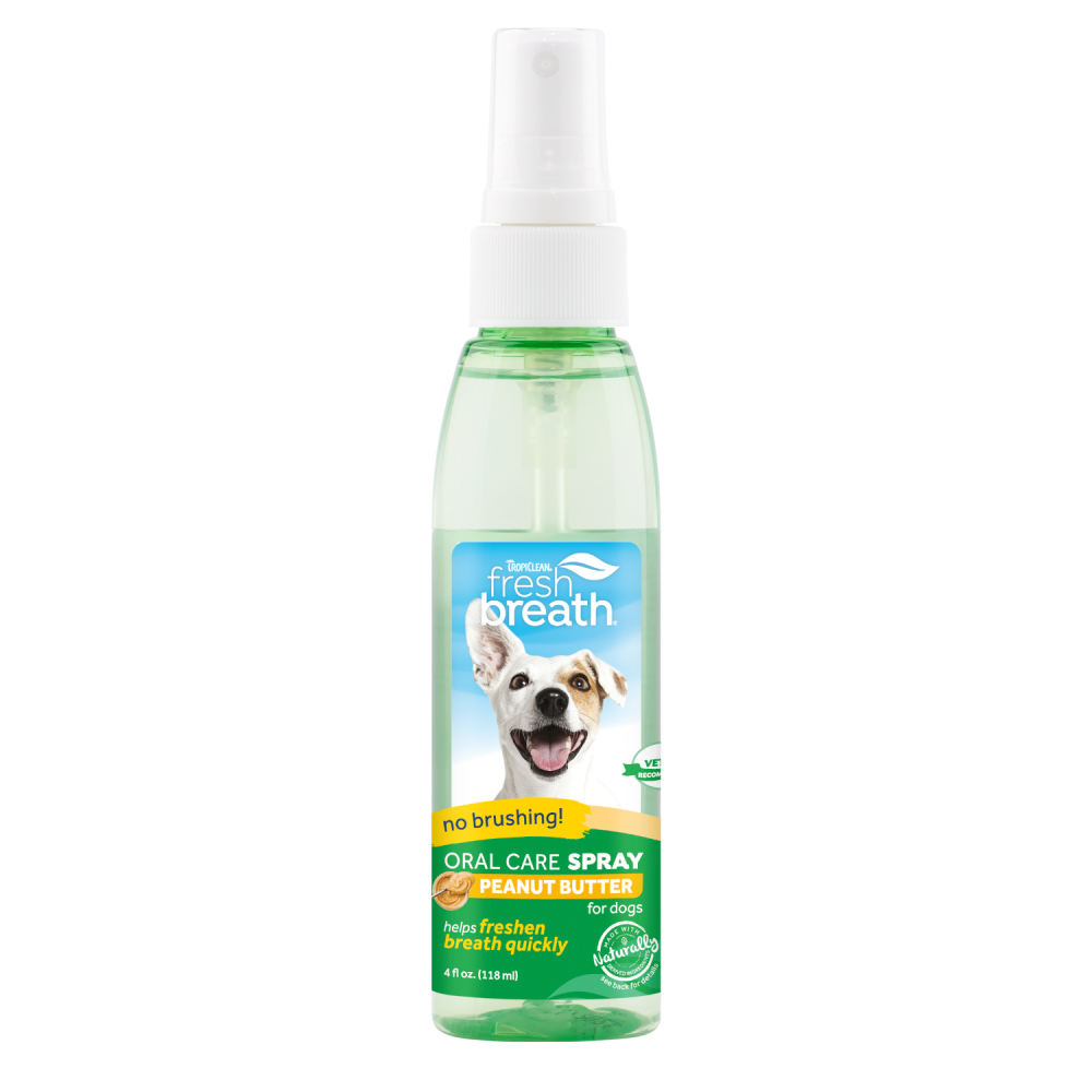 TropiClean Fresh Breath Peanut Butter Oral Care Spray for Pets — 4 oz retail package
