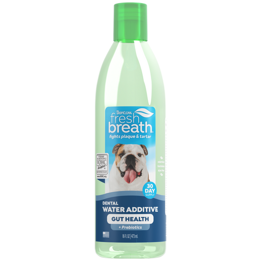 TropiClean Fresh Breath Dental Water Additive Plus Gut Health for Dogs — 16 oz retail package