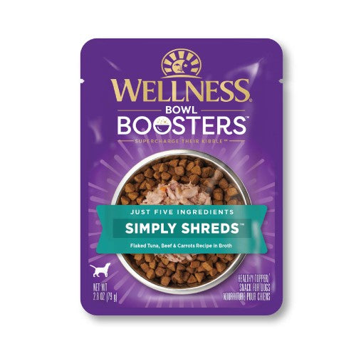 Wellness Bowl Boosters Simply Shreds Flaked Tuna, Beef & Carrots Recipe in Broth — 2.8-oz, case of 12; Case of 12 × 2.8-oz containers