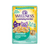 Wellness Appetizing Entrees Shredded Chicken & Egg Recipe in Sauce Wet Cat Food — Full Cases — Case of 32 × 2.8-oz containers; matching 2.8-oz pouch shown; sold as full case of 32