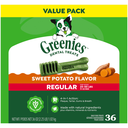 Greenies Sweet Potato Dental Bone Dog Treat Regular — manufacturer recipe-family image; package size may differ