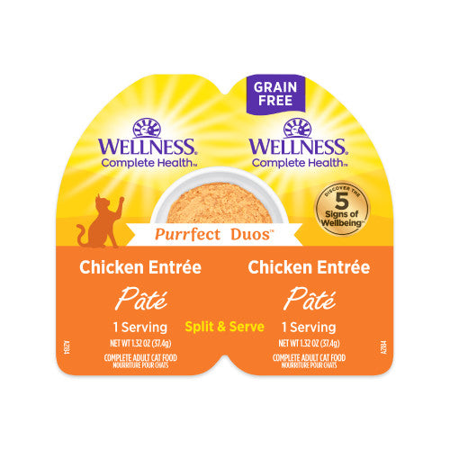 Wellness Purrfect Duos Chicken Pâté — 2 × 1.32-oz servings per tray; sold as case of 12 trays (24 servings)