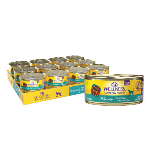 Wellness Complete Health Morsels Tuna Entrée Cubes in Rich Gravy Wet Cat Food — Full Cases — Case of 12 × 5.5-oz containers