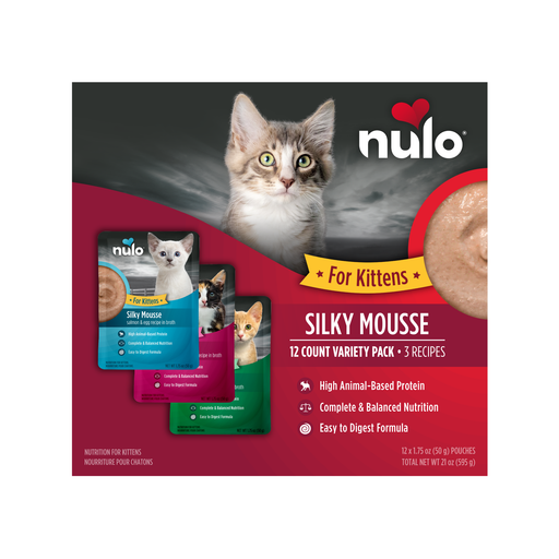 Nulo Silky Mousse Kitten Variety Pack with Salmon, Chicken & Tuna for Cats - 1.75 oz, 12-count variety pack - front package