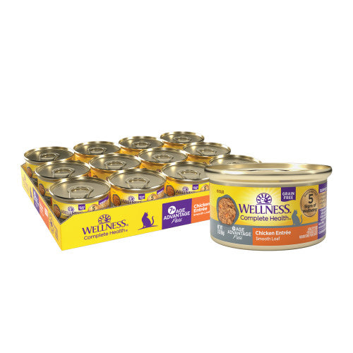 Wellness Complete Health Age Advantage Pate Chicken Entrée Smooth Loaf Wet Cat Food — Full Cases — Case of 12 × 3-oz containers