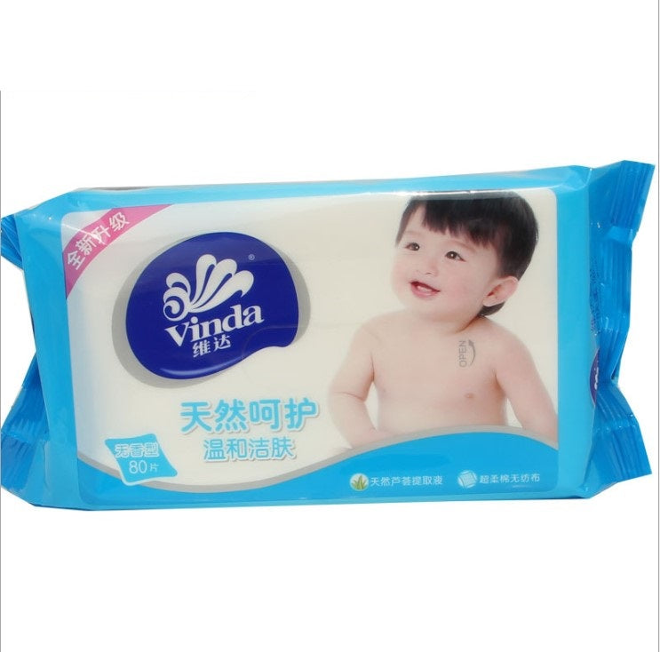 Wholesaling Vinda children's wet wipes, natural skin care and skin cleansing 80 slices of wet paper towel