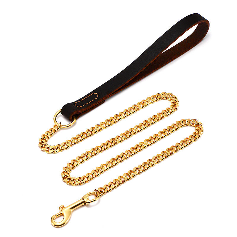 Stainless steel golden P chain p dog leash