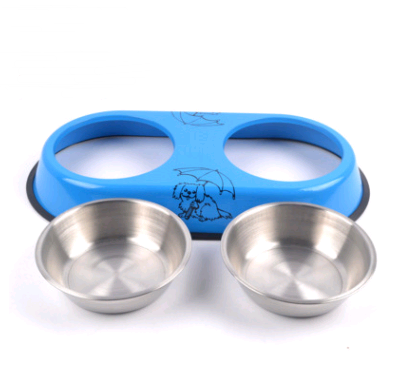High quality stainless steel double bowl dog food utensils paint detachable double bowl pet supplies