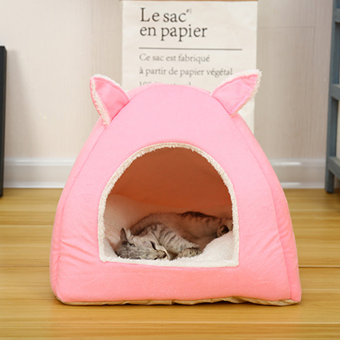 Pet Kennel House Winter Warm Rabbit Ears Cat Litter Pad Closed Yurt
