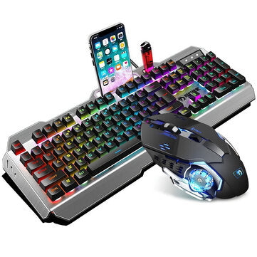 Wired Keyboard & Mouse Set 104 Keys RGB Gaming Keyboard with Phone Holder 2000DPI Ergonomic Mouse