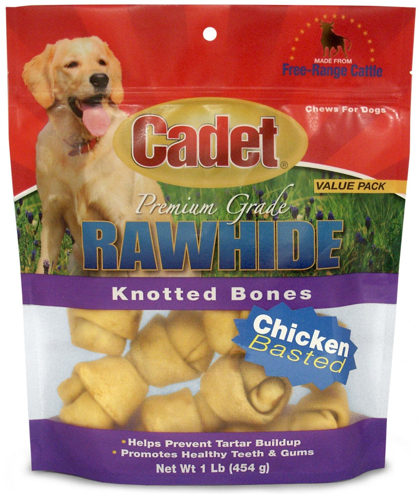 Cadet Rawhide Chicken Flavor Knotted Bones for Dogs