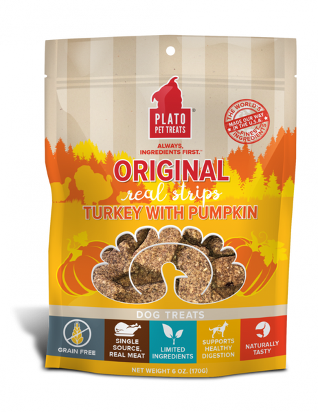 Plato Grain Free Real Strips Turkey With Pumpkin Dog Treats