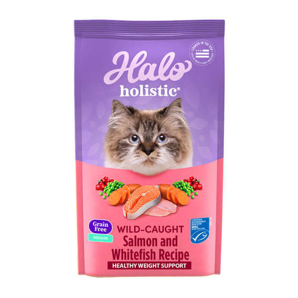 Halo Indoor Grain Free Healthy Weight Holistic Wild Salmon & Whitefish Recipe Dry Cat Food