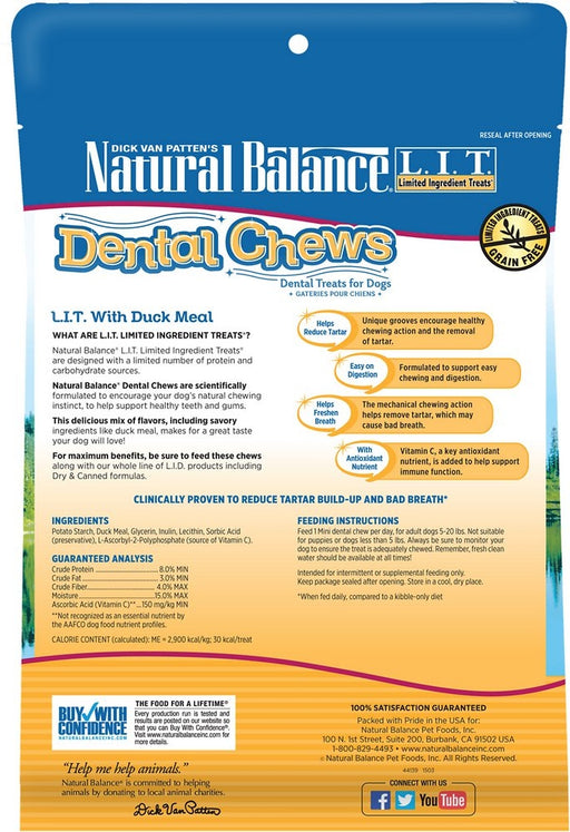 Natural Balance LIT with Grain Free  Duck Meal Dental Dog Chew