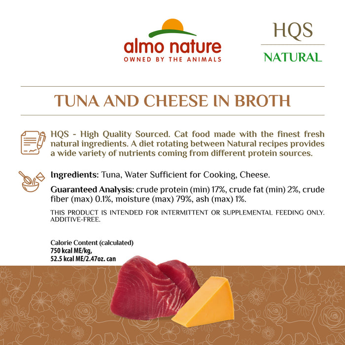 Almo Nature HQS Natural Cat Grain Free Tuna with Cheese In Broth Canned Cat Food