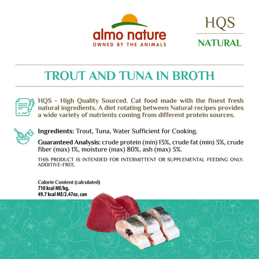 Almo Nature HQS Natural Cat Grain Free Trout and Tuna In Broth Canned Cat Food