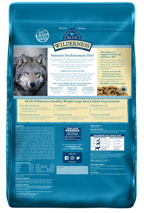 Blue Buffalo Wilderness Grain Free Healthy Weight High Protein Chicken Recipe Large Breed Adult Dry Dog Food