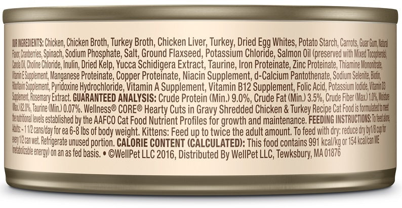 Wellness CORE Natural Grain Free Hearty Cuts Chicken and Turkey Canned Cat Food