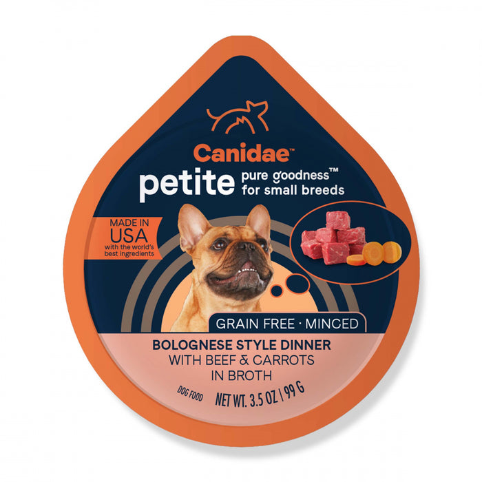 Canidae Grain Free PURE Petite Small Breed Bolognese Style Dinner Minced with Beef and Carrots in Broth Wet Dog Food