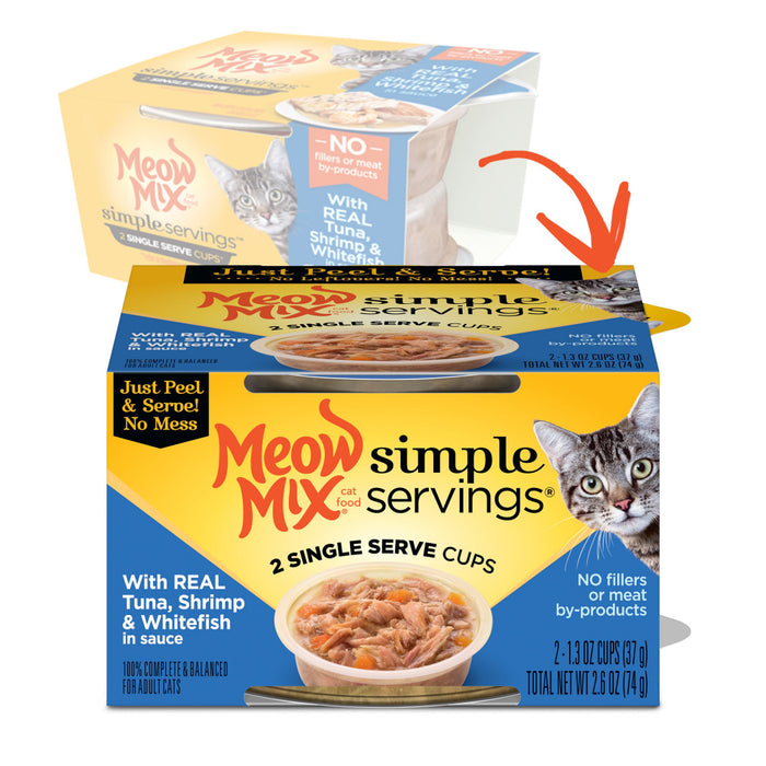 Meow Mix Simple Servings Adult Tuna, Shrimp and Whitefish Recipe Cat Food Tray
