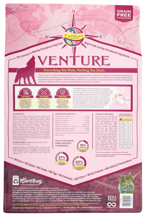 Earthborn Holistic Venture Limited ingredient Grain Free Rabbit Meal and Pumpkin Dry Dog Food