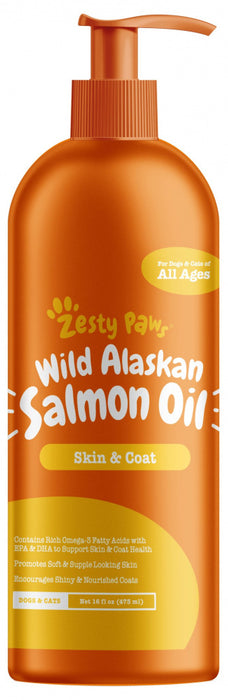 Zesty Paws Natural Skin & Coat Support Pure Wild Alaskan Salmon Oil for Dogs & Cats