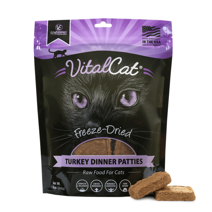 Vital Essentials Grain Free Turkey Dinner Patties Freeze Dried Raw Food for Cats